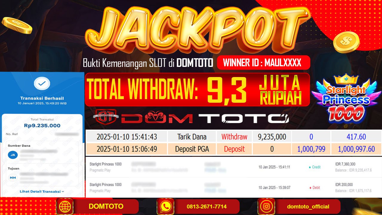 JACKPOT SLOT STARLIGHT PRINCESS 1000 10 JANUARI 2025